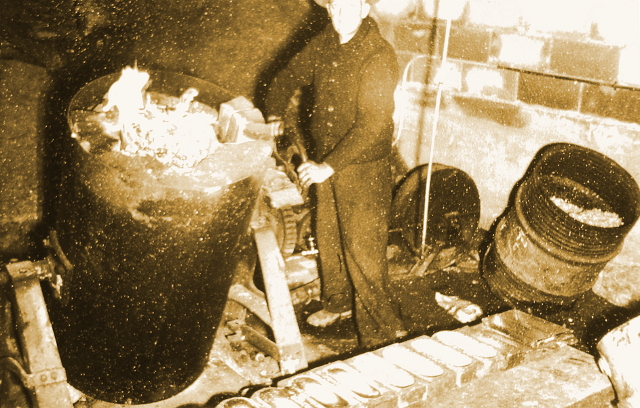 Photo of George Glucina at work in his original factory in West Auckland