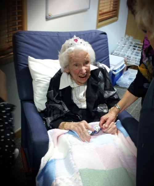 Photo of Marge Glucina at her 100th birthday party